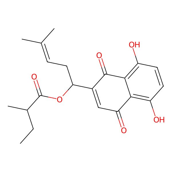 2D Structure of [(1R)-1-(5,8-dihydroxy-1,4-dioxonaphthalen-2-yl)-4-methylpent-3-enyl] (2S)-2-methylbutanoate