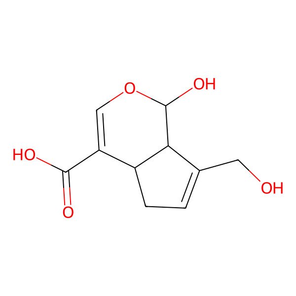 2D Structure of (1R,4aS,7aS)-1-hydroxy-7-(hydroxymethyl)-1,4a,5,7a-tetrahydrocyclopenta[c]pyran-4-carboxylic acid