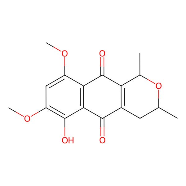 2D Structure of (1R)-3,4-Dihydro-7,9-dimethoxy-6-hydroxy-1beta,3beta-dimethyl-1H-naphtho[2,3-c]pyran-5,10-dione