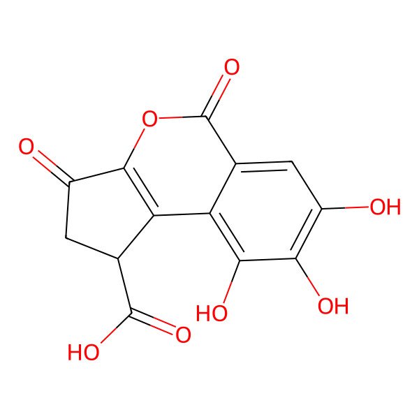 2D Structure of (1R)-7,8,9-trihydroxy-3,5-dioxo-1,2-dihydrocyclopenta[c]isochromene-1-carboxylic acid