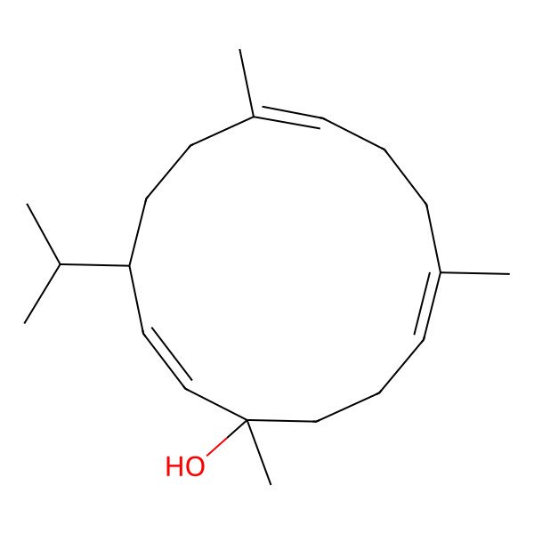 2D Structure of (1R,2E,4S,7Z,11E)-1,7,11-trimethyl-4-propan-2-ylcyclotetradeca-2,7,11-trien-1-ol