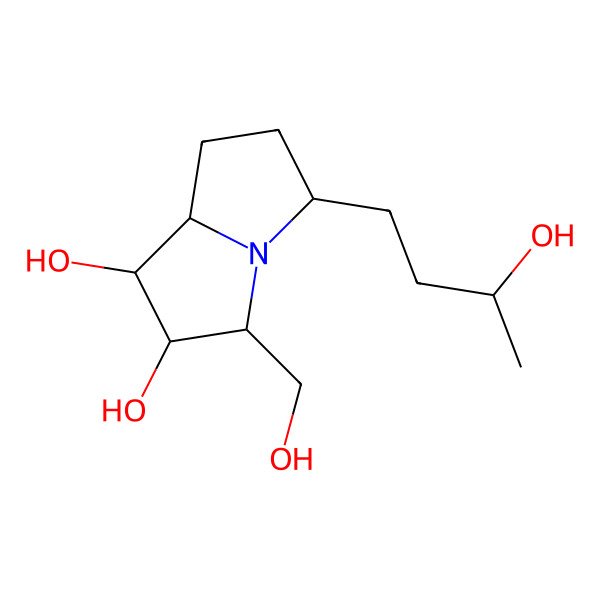 2D Structure of (1R,2R,3R,5S,8R)-5-(3-hydroxybutyl)-3-(hydroxymethyl)-2,3,5,6,7,8-hexahydro-1H-pyrrolizine-1,2-diol