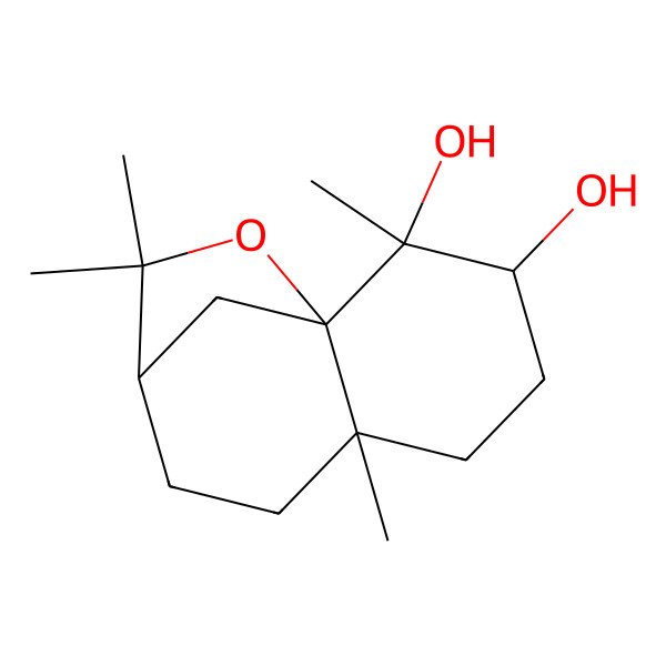 2D Structure of (1R,2R,3S,6R,9R)-2,6,10,10-tetramethyl-11-oxatricyclo[7.2.1.01,6]dodecane-2,3-diol