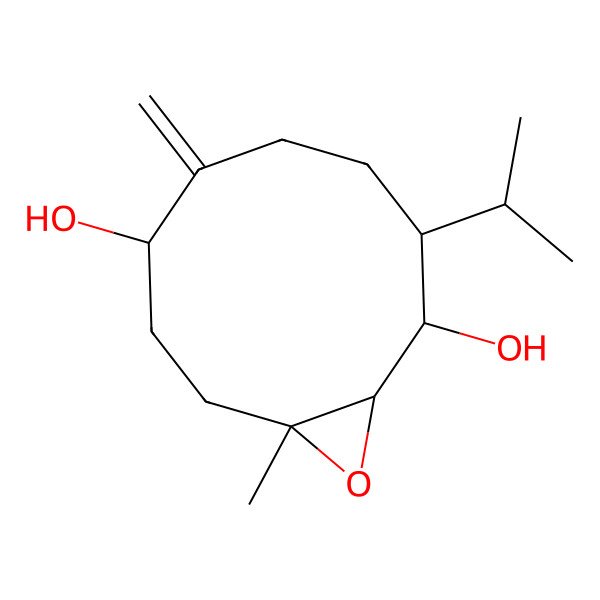 2D Structure of (1R,2R,3S,7R,10S)-6-Methylene-10-methyl-3-isopropyl-11-oxabicyclo[8.1.0]undecane-2,7-diol