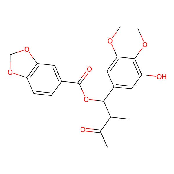 2D Structure of [(1R,2S)-1-(3-hydroxy-4,5-dimethoxyphenyl)-2-methyl-3-oxobutyl] 1,3-benzodioxole-5-carboxylate