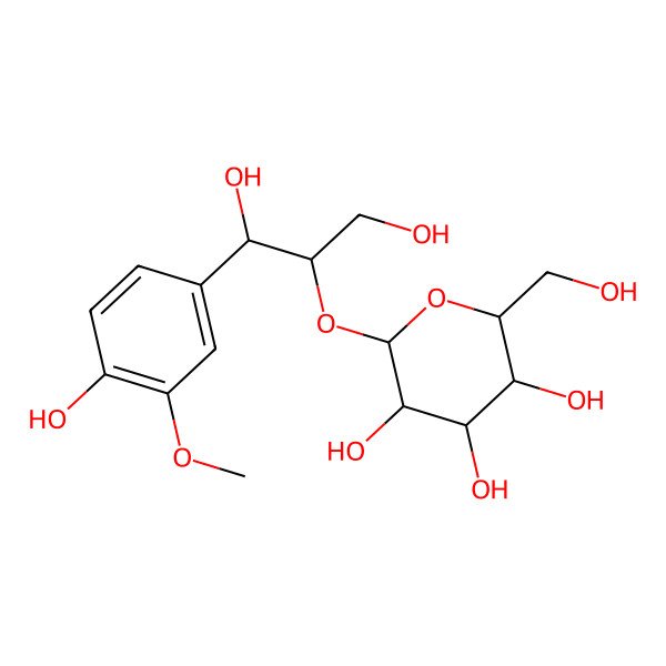 2D Structure of (1R,2S)-1-(3-Methoxy-4-hydroxyphenyl)-2-(beta-D-glucopyranosyloxy)-1,3-propanediol