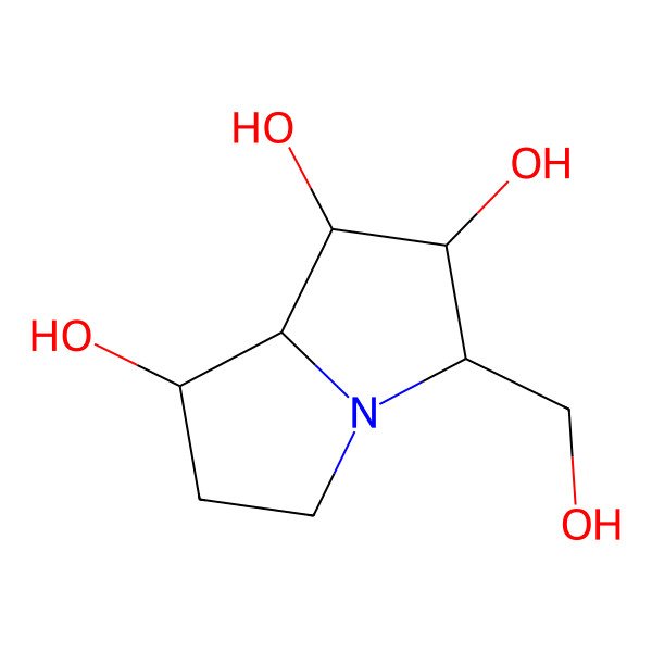 2D Structure of (1R,2S,3S,7R,8R)-3-(hydroxymethyl)-2,3,5,6,7,8-hexahydro-1H-pyrrolizine-1,2,7-triol