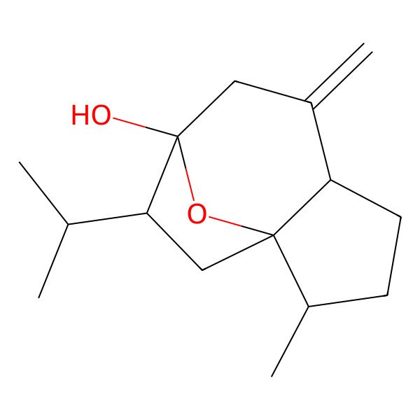 2D Structure of (1R,2S,5S,9S)-2-methyl-6-methylidene-9-propan-2-yl-11-oxatricyclo[6.2.1.01,5]undecan-8-ol