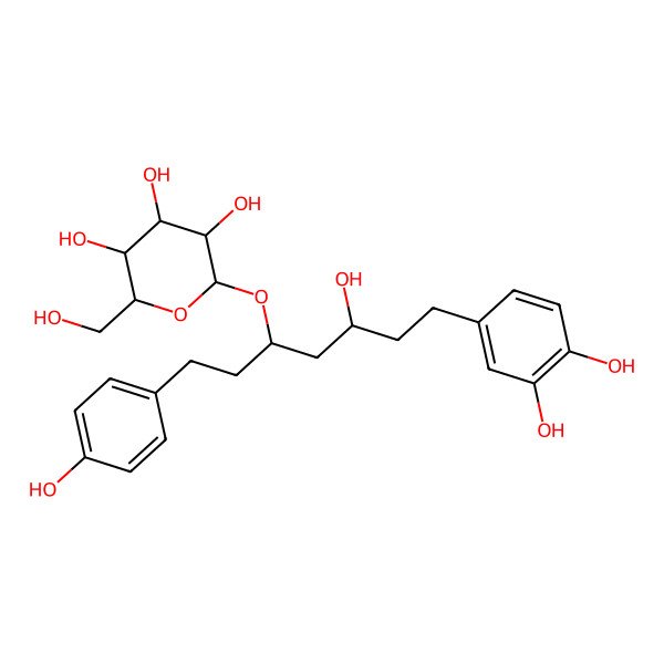 2D Structure of (2R,3R,4S,5S,6R)-2-[(3R,5R)-7-(3,4-dihydroxyphenyl)-5-hydroxy-1-(4-hydroxyphenyl)heptan-3-yl]oxy-6-(hydroxymethyl)oxane-3,4,5-triol
