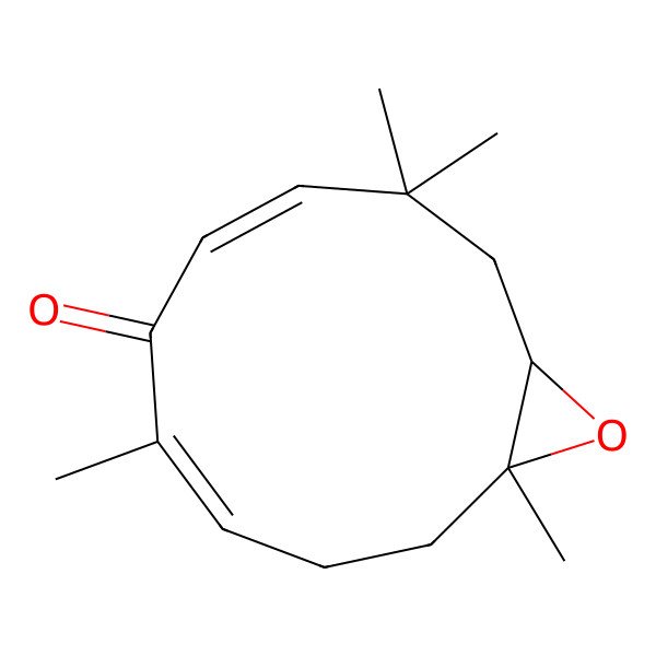 2D Structure of (1R,4E,7E,11R)-1,5,9,9-tetramethyl-12-oxabicyclo[9.1.0]dodeca-4,7-dien-6-one