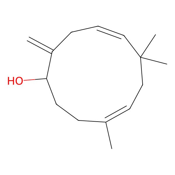2D Structure of (1R,4E,8E)-6,6,9-trimethyl-2-methylidenecycloundeca-4,8-dien-1-ol