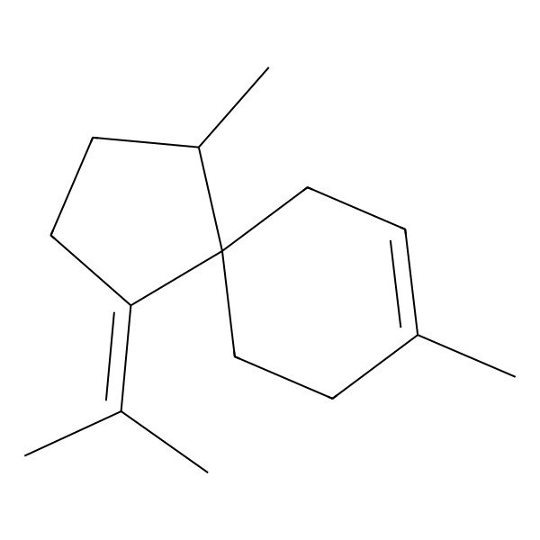 2D Structure of (1R,5R)-1,8-Dimethyl-4-(propan-2-ylidene)spiro[4.5]dec-7-ene