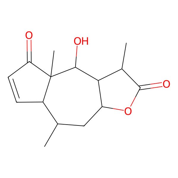 2D Structure of (1R,5R,6S,7S,8S,10R,11S)-6-hydroxy-4-oxopseudoguai-2(3)-en-12,8-olide
