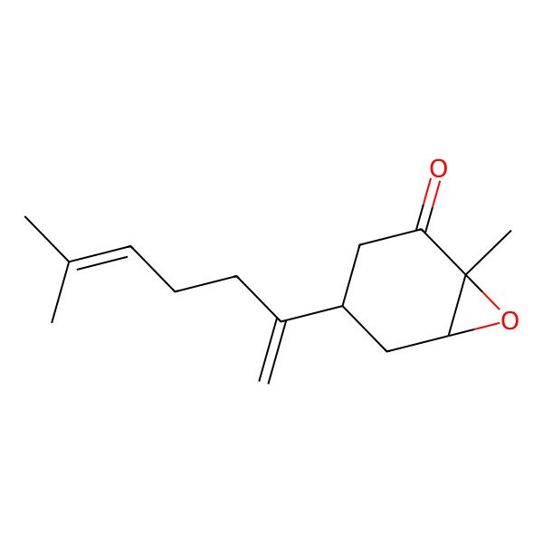 2D Structure of (1R,6alpha)-1alpha-Methyl-4beta-(1-methylene-5-methyl-4-hexenyl)-7-oxabicyclo[4.1.0]heptane-2-one