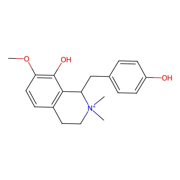 2D Structure of (1S)-1-[(4-hydroxyphenyl)methyl]-7-methoxy-2,2-dimethyl-3,4-dihydro-1H-isoquinolin-2-ium-8-ol