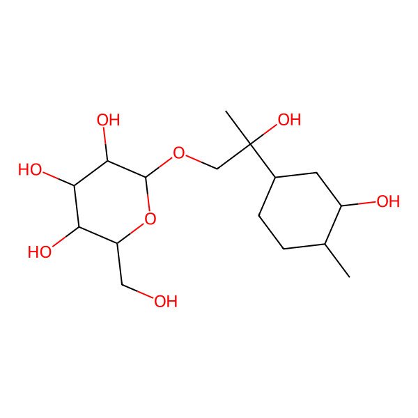 2D Structure of (2S)-2-Hydroxy-2-[(1R,3R,4S)-3-hydroxy-4-methylcyclohexyl]propyl I(2)-D-glucopyranoside