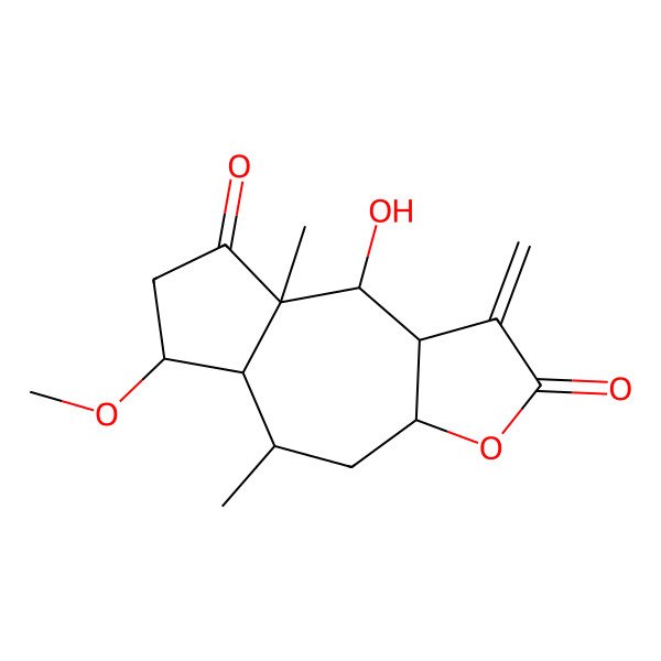 2D Structure of (1S,2R,5R,6S,7S,8S,10R)-6-hydroxy-2-methoxy-4-oxopseudoguai-11(13)-en-12,8-olide