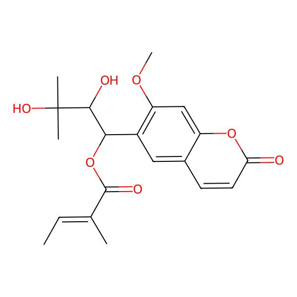 2D Structure of [(1S,2S)-2,3-dihydroxy-1-(7-methoxy-2-oxochromen-6-yl)-3-methylbutyl] (Z)-2-methylbut-2-enoate