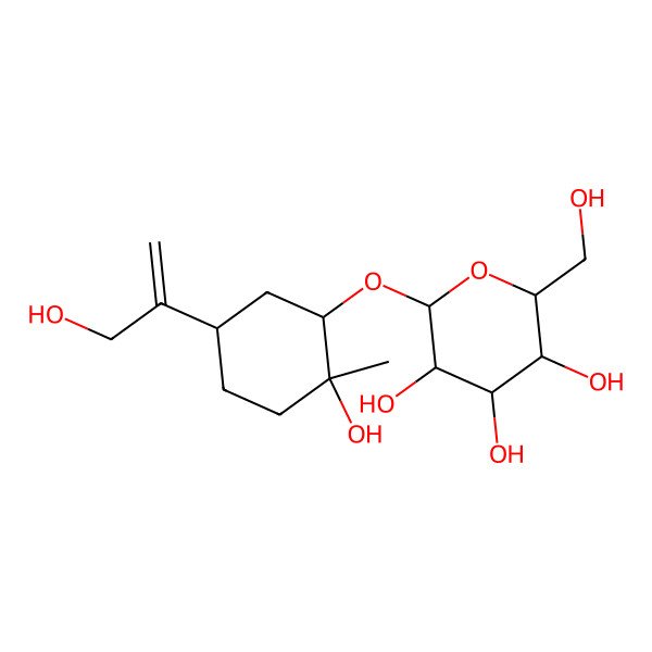 2D Structure of (2S,3R,4S,5S,6R)-2-[(1S,2S,5R)-2-hydroxy-5-(3-hydroxyprop-1-en-2-yl)-2-methylcyclohexyl]oxy-6-(hydroxymethyl)oxane-3,4,5-triol