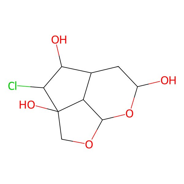 2D Structure of (1S,4S,5R,6S,7R,11S)-5-chloro-2,10-dioxatricyclo[5.3.1.04,11]undecane-4,6,9-triol