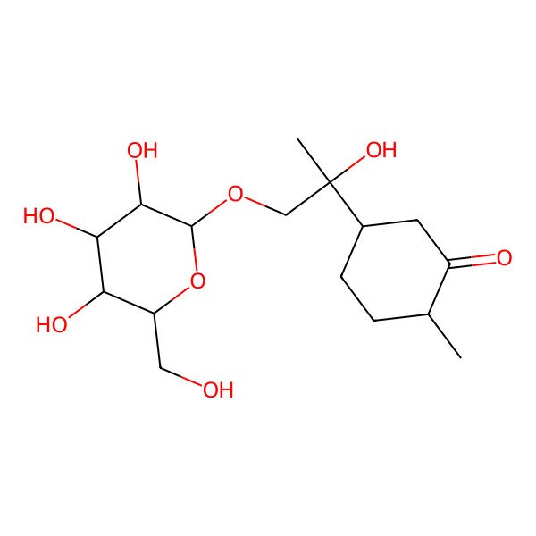 2D Structure of (1S,4S,8S)-8-Hydroxy-9-(beta-D-glucopyranosyloxy)-p-menthane-2-one