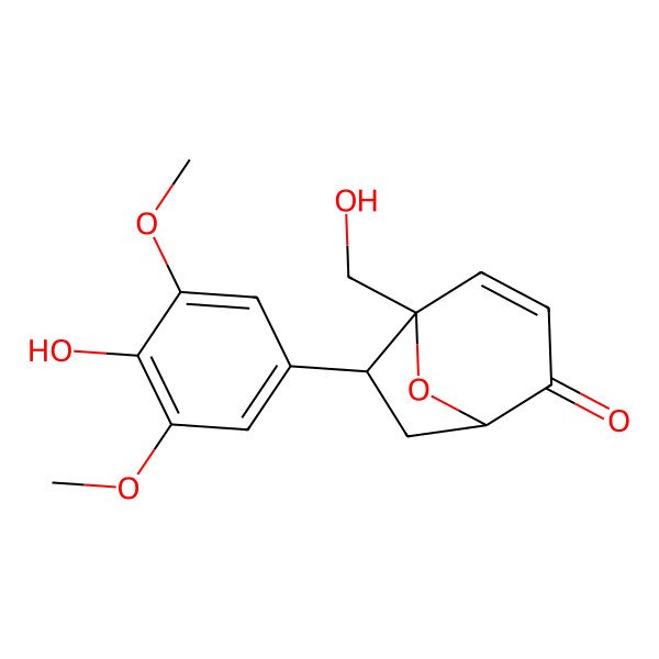 2D Structure of (1S,5S,6S)-6-(4-hydroxy-3,5-dimethoxyphenyl)-5-(hydroxymethyl)-8-oxabicyclo[3.2.1]oct-3-en-2-one