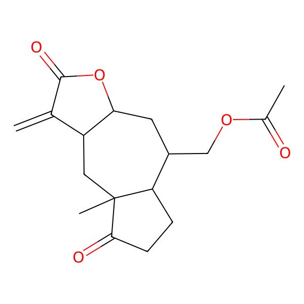 2D Structure of (1S,5S,7R,8S,10R)-14-acetoxy-4-oxopseudoguai-11(13)-en-12,8-olide