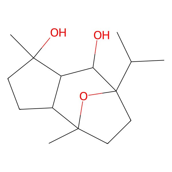 2D Structure of (1S,5S,7S,8S)-1,5-dimethyl-8-propan-2-yl-11-oxatricyclo[6.2.1.02,6]undecane-5,7-diol