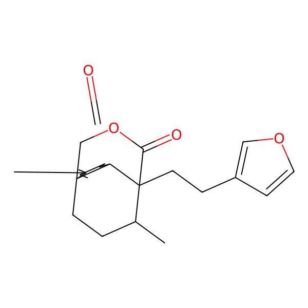 2D Structure of (1S,6S,7R,13R)-7-[2-(furan-3-yl)ethyl]-2,13-dimethyl-9-oxatricyclo[5.3.3.01,6]tridec-2-ene-4,8-dione