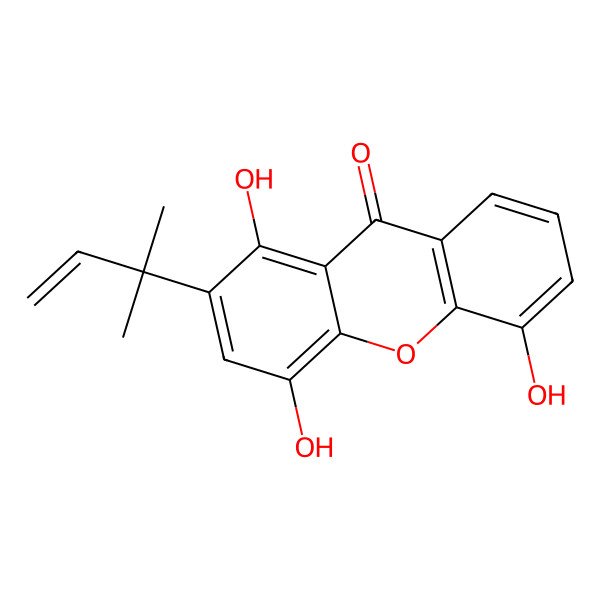 2D Structure of 2-(1,1-Dimethyl-2-propenyl)-1,4,5-trihydroxy-9H-xanthen-9-one