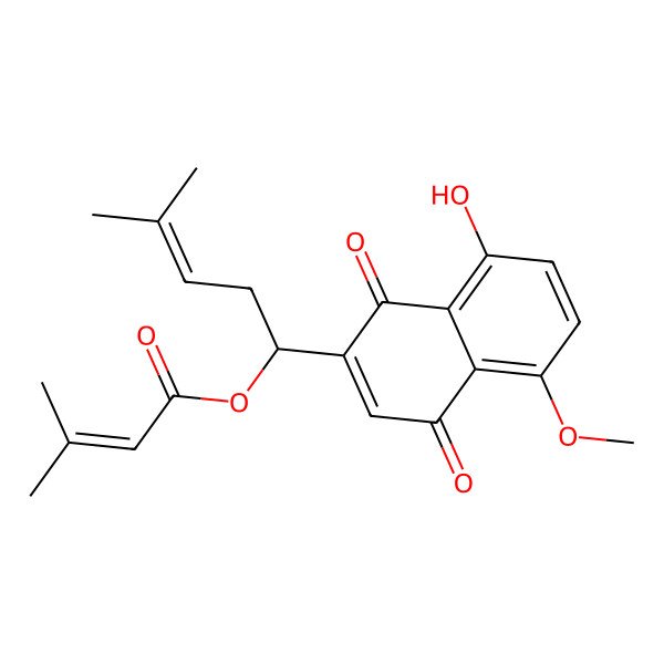 2D Structure of [(1S)-1-(8-hydroxy-5-methoxy-1,4-dioxonaphthalen-2-yl)-4-methylpent-3-enyl] 3-methylbut-2-enoate