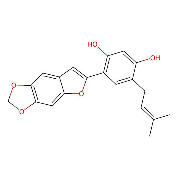 2D Structure of 2-(2,4-Dihydroxy-5-prenylphenyl)-5,6-methylenedioxybenzofuran