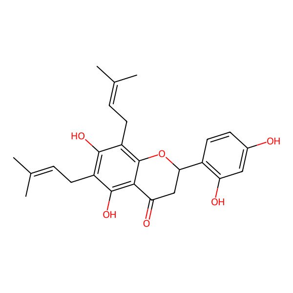 2D Structure of 2-(2,4-Dihydroxyphenyl)-5,7-dihydroxy-6,8-bis(3-methylbut-2-enyl)-2,3-dihydrochromen-4-one