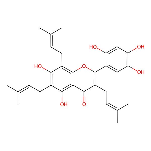 2D Structure of 2-(2,4,5-Trihydroxyphenyl)-3,6,8-tris(3-methyl-2-butenyl)-5,7-dihydroxy-4H-1-benzopyran-4-one