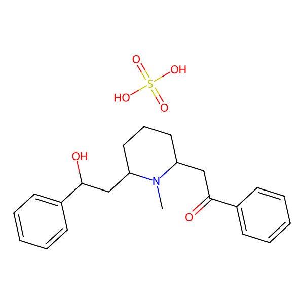 2D Structure of 2-((2R,6S)-6-((S)-2-Hydroxy-2-phenylethyl)-1-methylpiperidin-2-yl)-1-phenylethan-1-one sulfate