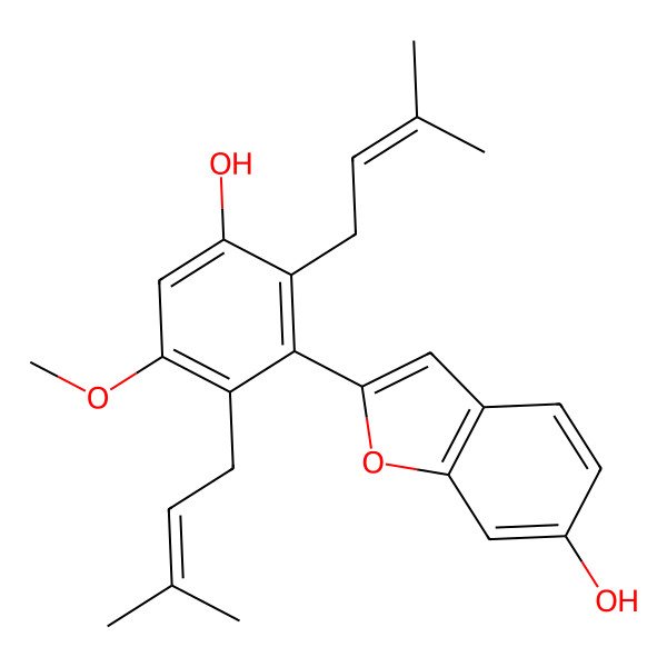 2D Structure of 2-[3-Hydroxy-5-methoxy-2,6-bis(3-methylbut-2-enyl)phenyl]-1-benzofuran-6-ol