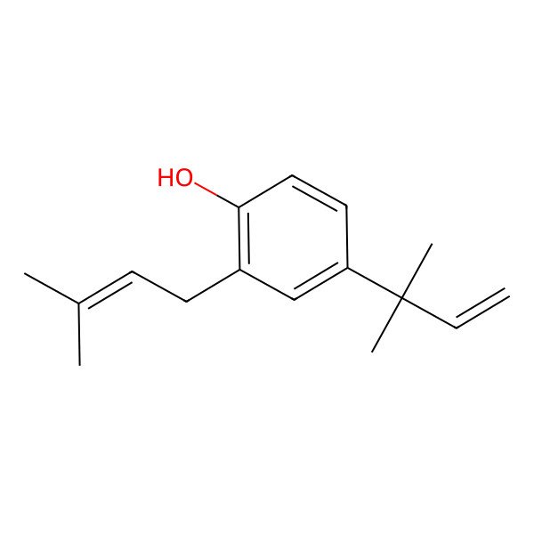 2D Structure of 2-(3-Methylbut-2-enyl)-4-(2-methylbut-3-en-2-yl)phenol 2D Structure of 2-(3-Methylbut-2-enyl)-4-(2-methylbut-3-en-2-yl)phenol