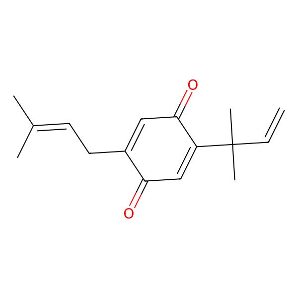 2D Structure of 2-(3-Methylbut-2-enyl)-5-(2-methylbut-3-en-2-yl)cyclohexa-2,5-diene-1,4-dione