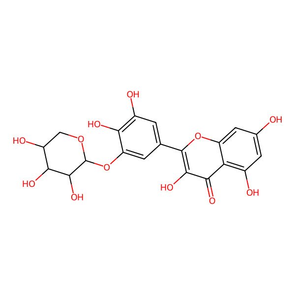 2D Structure of 2-[3,4-dihydroxy-5-[(2S,3R,4S,5S)-3,4,5-trihydroxyoxan-2-yl]oxyphenyl]-3,5,7-trihydroxychromen-4-one