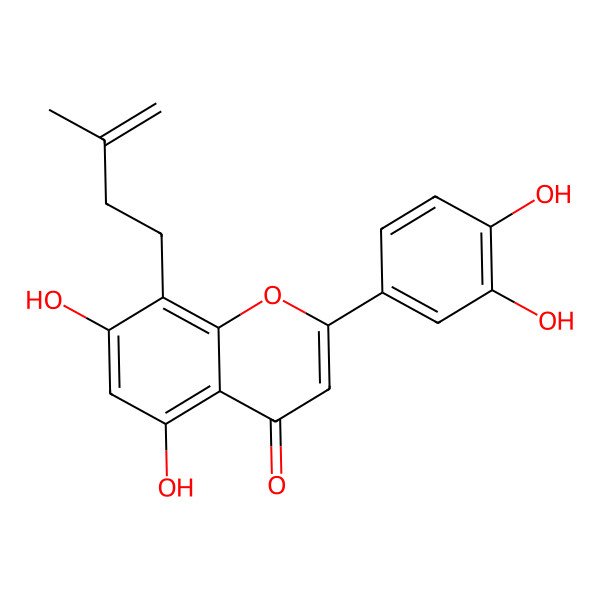 2D Structure of 2-(3,4-Dihydroxyphenyl)-5,7-dihydroxy-8-(3-methylbut-3-enyl)chromen-4-one