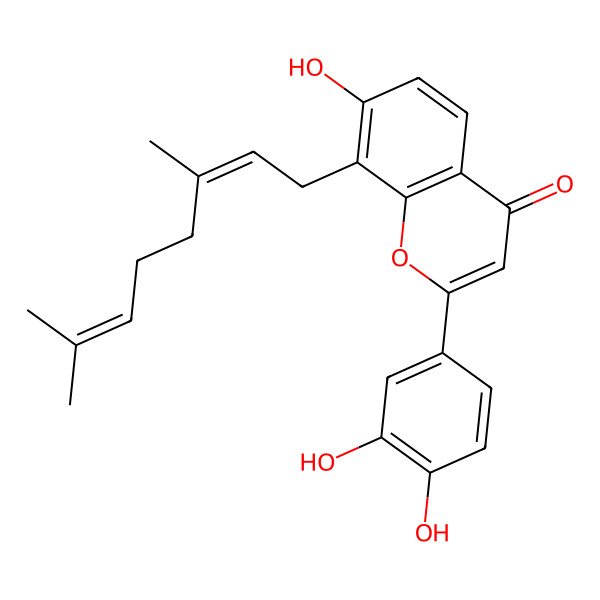 2D Structure of 2-(3,4-dihydroxyphenyl)-8-[(2E)-3,7-dimethylocta-2,6-dienyl]-7-hydroxychromen-4-one