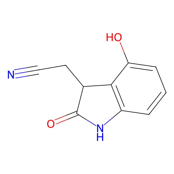 2D Structure of 2-[(3R)-4-hydroxy-2-oxo-1,3-dihydroindol-3-yl]acetonitrile