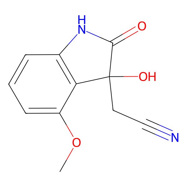 2D Structure of 2-[(3S)-3-hydroxy-4-methoxy-2-oxo-1H-indol-3-yl]acetonitrile