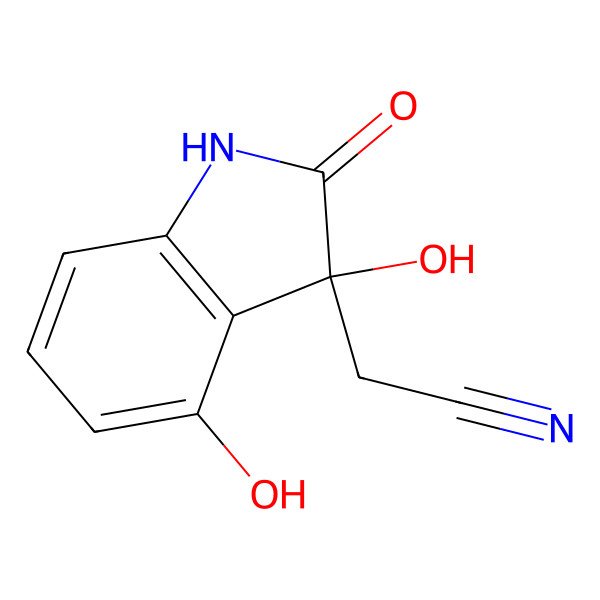 2D Structure of 2-[(3S)-3,4-dihydroxy-2-oxo-1H-indol-3-yl]acetonitrile