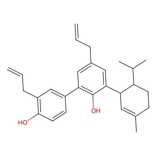 2D Structure of 2-(4-Hydroxy-3-prop-2-enylphenyl)-6-(3-methyl-6-propan-2-ylcyclohex-2-en-1-yl)-4-prop-2-enylphenol