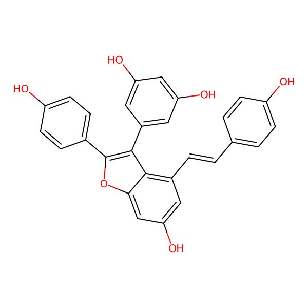 2D Structure of 2-(4-Hydroxyphenyl)-3-(3,5-dihydroxyphenyl)-4-(4-hydroxystyryl)benzofuran-6-ol