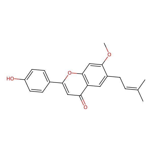 2D Structure of 2-(4-Hydroxyphenyl)-7-methoxy-6-(3-methylbut-2-enyl)chromen-4-one