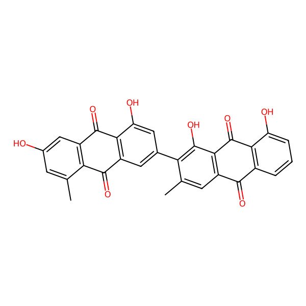 2D Structure of 2-(4,6-Dihydroxy-8-methyl-9,10-dioxoanthracen-2-yl)-1,8-dihydroxy-3-methylanthracene-9,10-dione 2D Structure of 2-(4,6-Dihydroxy-8-methyl-9,10-dioxoanthracen-2-yl)-1,8-dihydroxy-3-methylanthracene-9,10-dione