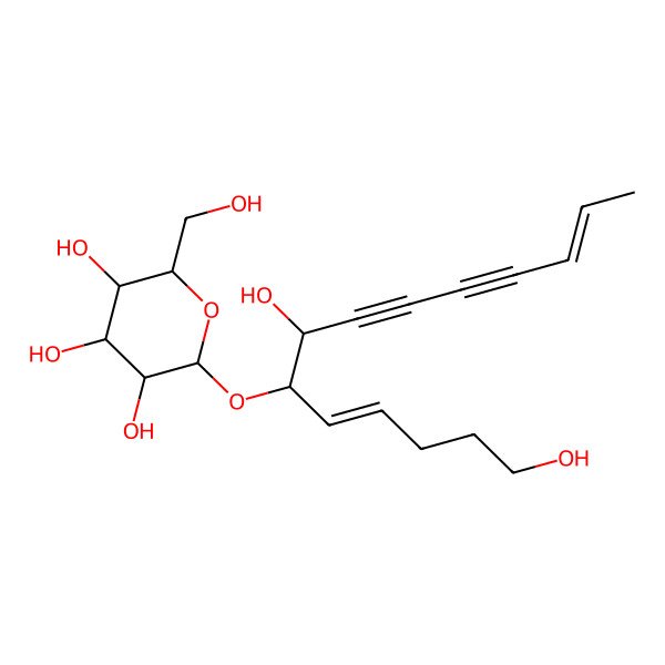 2D Structure of 2-[(4E,12E)-1,7-dihydroxytetradeca-4,12-dien-8,10-diyn-6-yl]oxy-6-(hydroxymethyl)oxane-3,4,5-triol