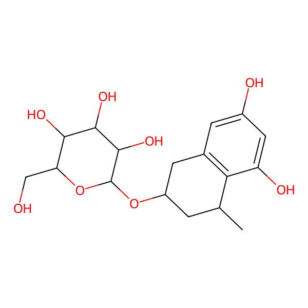 2D Structure of 2-[(5,7-Dihydroxy-4-methyl-1,2,3,4-tetrahydronaphthalen-2-yl)oxy]-6-(hydroxymethyl)oxane-3,4,5-triol